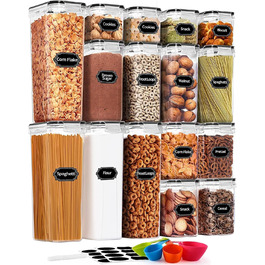 Набір контейнерів для зберігання KAHEIGN 16 шт. з кришкою, 4 розміри, герметичні, BPA-free, прозорі контейнери для продуктів, кухонні, для борошна, крупи, мюслі