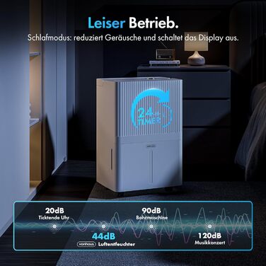 Електричний осушувач повітря VonHaus 12L/24h - для підвалу та приміщень до 125 м³, з таймером та гофрованим шлангом - захист від вологи та плісняви