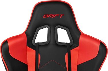 Ігрове крісло Drift DR300, шкірозамінник, 3D підлокітники, регулювання висоти, положення напівлежачи, поперекова та шийна подушка, чорний/червоний