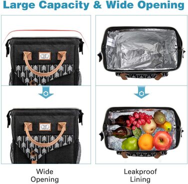 Сумка-холодильник Lekesky 11L Сумка-холодильник для ланчу, маленька сумка-холодильник для роботи, пікніка, активного відпочинку (чорний)