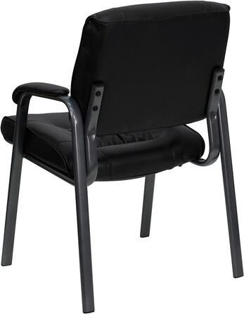 Крісло-табурет Haeger від Flash Furniture з шкіри, з рамою титаново-сірого кольору з порошковим покриттям, чорне, шкіряне сидіння/титановий каркас