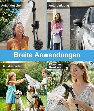 Портативна душова кабіна WADEO для кемпінгу з акумулятором та помпою, 10 режимів, акумулятор 6000 mAh (3 години роботи), подвійний цифровий дисплей, для відпочинку на природі, у саду та в подорожах (чорна)