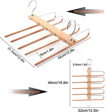 Вішалка для штанів компактна дерев'яна, 5 в 1