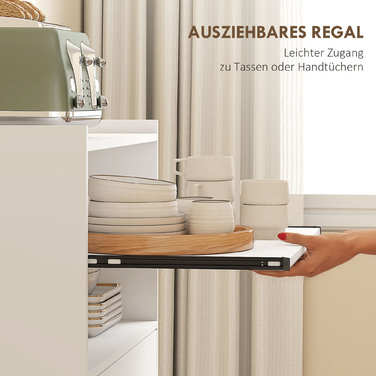 Мікрохвильова шафа-стелаж з двома дверцятами та висувними ящиками на колесах, білий