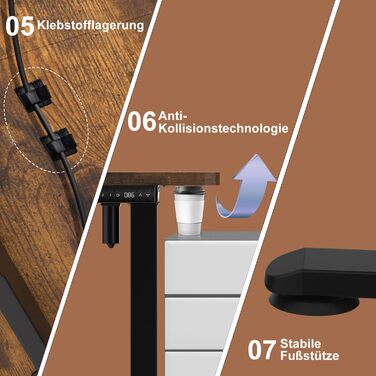 Електричний стоячий стіл Devoko 180x80 см з USB-портом, 3 положення, таймер, блокування, рустикальний/вінтажний колір