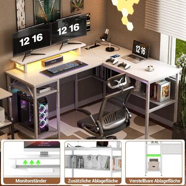 L-подібний ігровий стіл, 141x117x76 см, комп'ютерний стіл з полицею, офісний стіл з поворотним кутом для навчання, ігор, home office (білий)