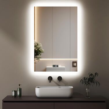 Дзеркало для ванної кімнати з підсвічуванням та годинником 50x70 см. LED дзеркало з сенсорним керуванням, 3 кольори світла, регулювання яскравості, 2470LM, стиль JB