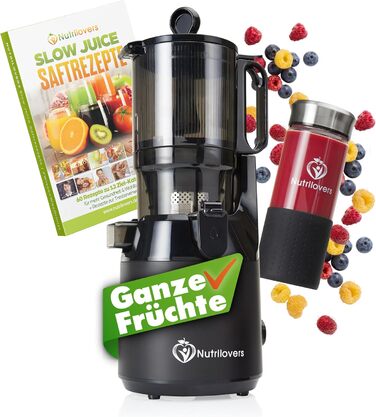 Entsafter Nutrilovers NUTRI-PRESS MAX: холодний віджим, велика завантажувальна горловина 135 мм, без BPA, з рецептами, чорний