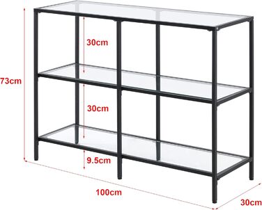 Консольний стіл Perstorp 100x30x73см передпокій/бічний столик зі сталі та загартованого скла чорний