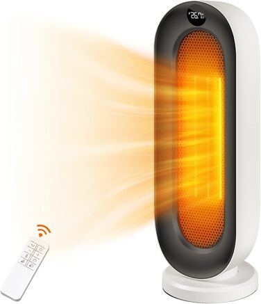 Електричний обігрівач Nictemaw 2000W з керамічним нагрівачем, 3 режими, захист від перекидання, таймер 12 год, осциляція 100°, пульт ДУ, для дому та офісу, білий