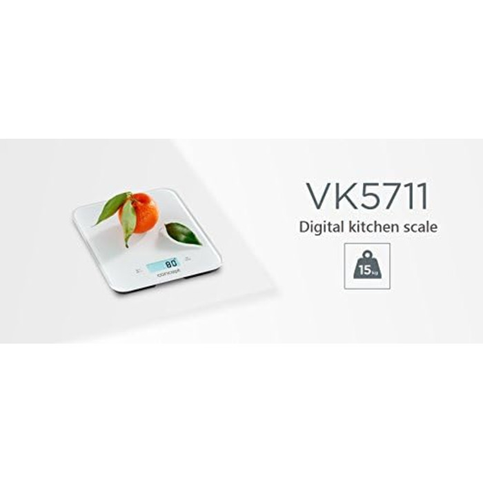 Побутова техніка VK5712 Кухонні ваги, дисплей часу, таймер, вантажопідйомність до 15 кг, РК-дисплей, також для настінного монтажу, нержавіюча сталь, (білий)