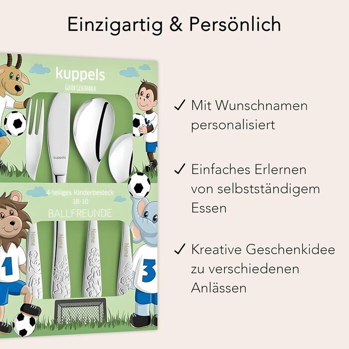 Дитячий набір столових приборів Kinderbesteck з гравіюванням, від 3 років, персоналізований, подарунок на хрещення/день народження, дитячий посуд, ферма (Ballfreunde)