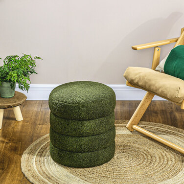 Пуф HOMCOM, круглий, з м'якою оббивкою Teddy Fleece, до 120 кг, діаметр 40x45 см, зелений