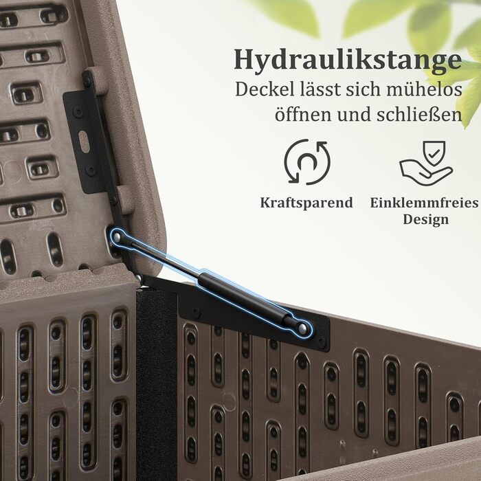 Ящик садовий COSTWAY 378 л, водонепроникний, з кришкою на замок, для подушок та інструментів, коричневий