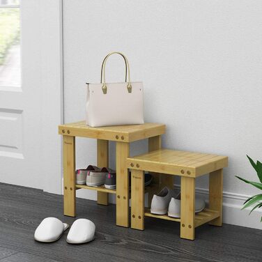 Вінтажний бамбуковий пуф-табурет - 27x23x25 см. Міцний, антиковзний, для дітей, як журнальний столик, підставка для квітів