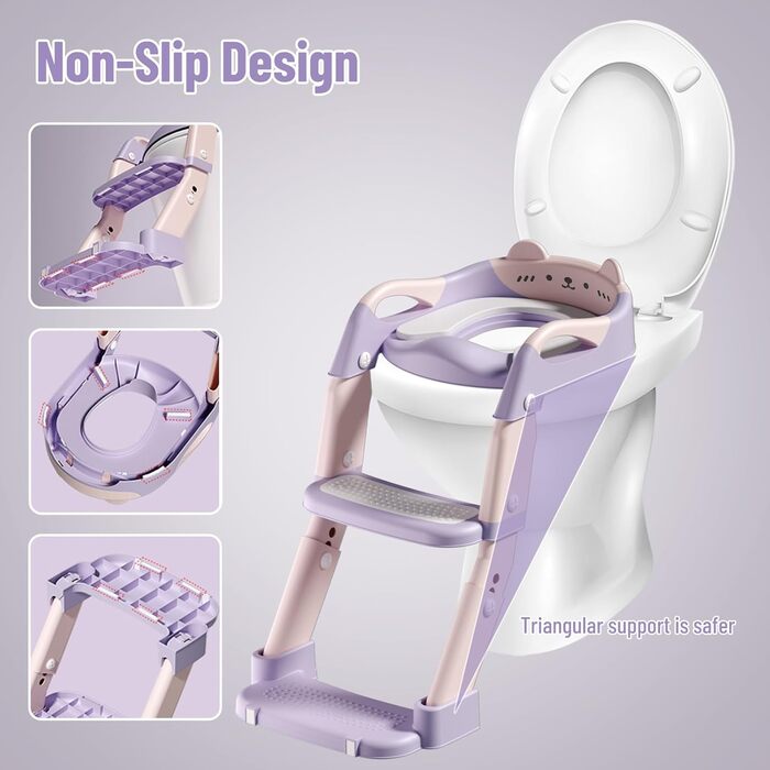 Дитячий унітаз-сходи 3-в-1 з поручнями, регульована висота, рожевий - тренажер для привчання до горщика