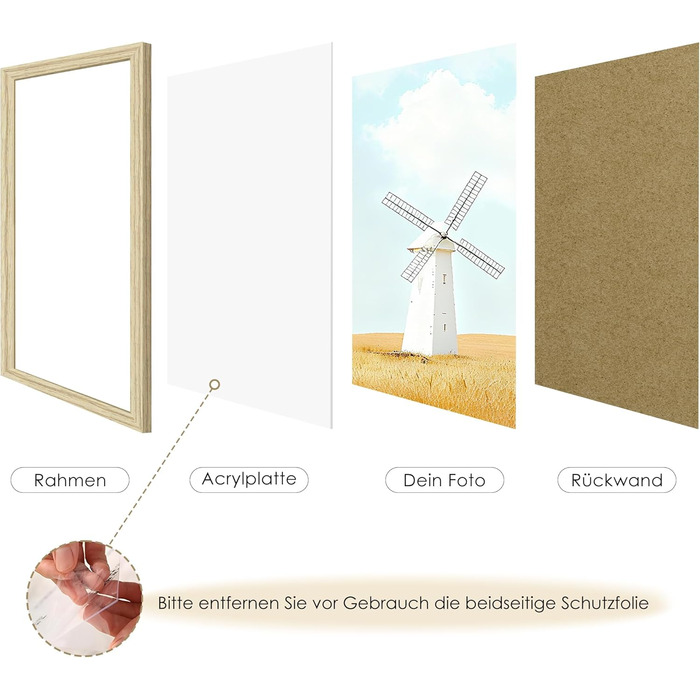 Набір фоторамок 3 шт 70x50 см з дерева для фото, картин, постерів (натуральне дерево)