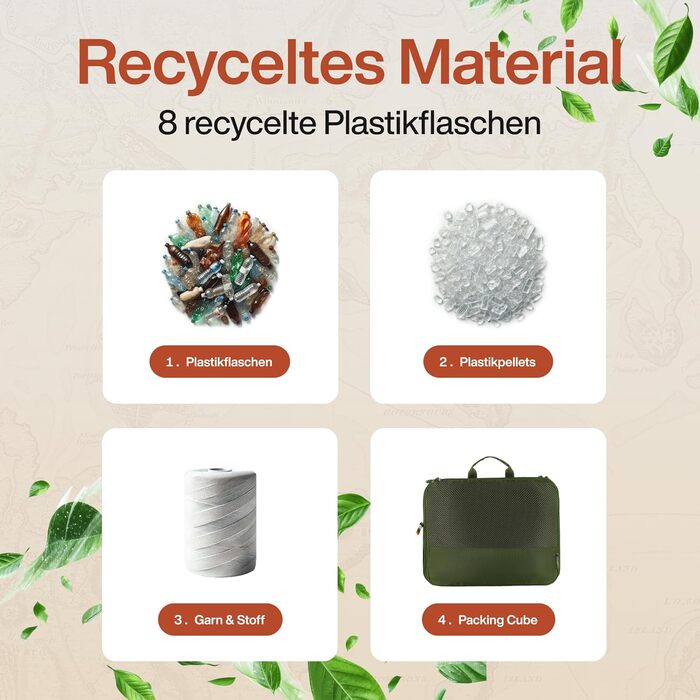 Набір компресійних органайзерів для одягу TRAVEL DUDE (4 шт.), легкі пакувальні куби з переробленого пластику для валізи та рюкзака, темно-зелені