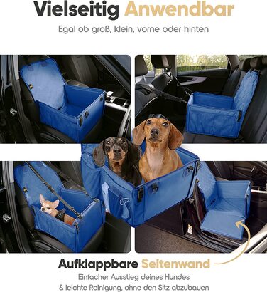 Надміцне автокрісло HERODENWERK для собак-посилені стінки і 5 ременів безпеки-водонепроникне автокрісло для собак на задньому і передньому сидіннях (синє)