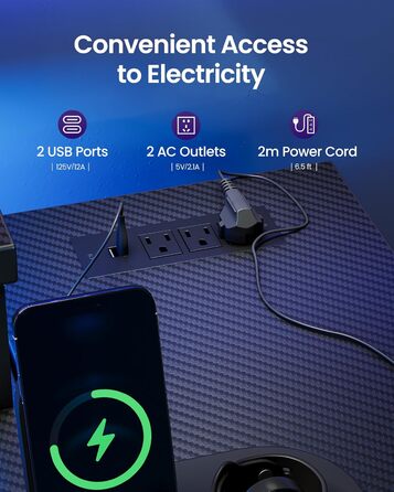 КубіКубі L-подібний кутовий стіл 105x80 см з LED підсвіткою та розетками, чорний. Стіл для ігор, навчання, офісу, з підставкою для монітора.
