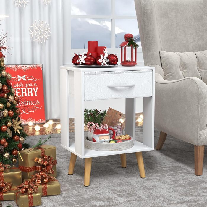 Набір з 2 приліжних тумбочок, 40x30x60.3 см. Тумбочки з шухлядою для спальні, дитячої кімнати. Білий колір.