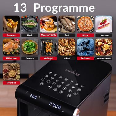 Фритюрниця повітряна LEHMANN XXL з 2 камерами, 11л, 13 програм, дисплей, антипригарне покриття, для великої сім'ї