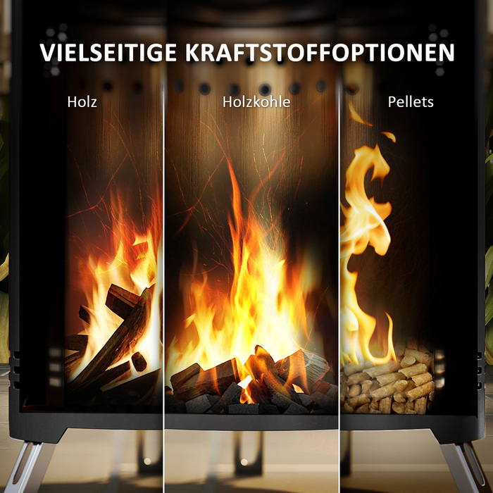 Вогнева чаша діаметром 16 см та висотою 25 см з нержавіючої сталі. Вогнева чаша з гачком для шампурів, без диму, чорного кольору.