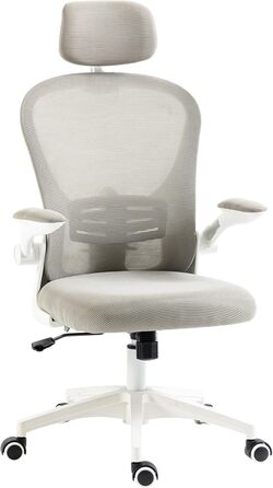 Офісне крісло Vinsetto з високою спинкою, сітчаста тканина, комп'ютерне крісло з обертовою підголівником, 4D поперекова підтримка, відкидні підлокітники, регульована висота, Білий (Сірий)