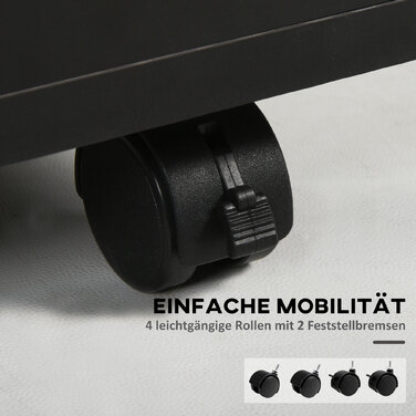 Контейнер на колесах з висувними ящиками, 1 відсік, 1 полиця, 1 ящик, 40 см x 3 см x 60 см, чорний