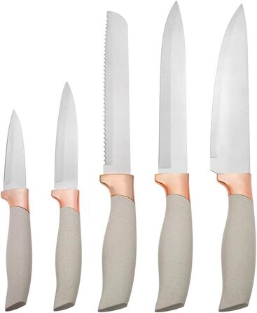 Набір ножів Karaca Gusto 12 предметів з дерев'яною підставкою та кухонними аксесуарами, з нержавіючої сталі, ергономічні ручки, кремовий колір