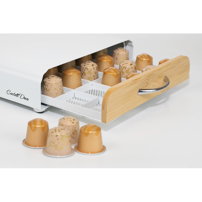 Організатор для капсул Nespresso, металевий, на 50 капсул, білий (з бамбуком)