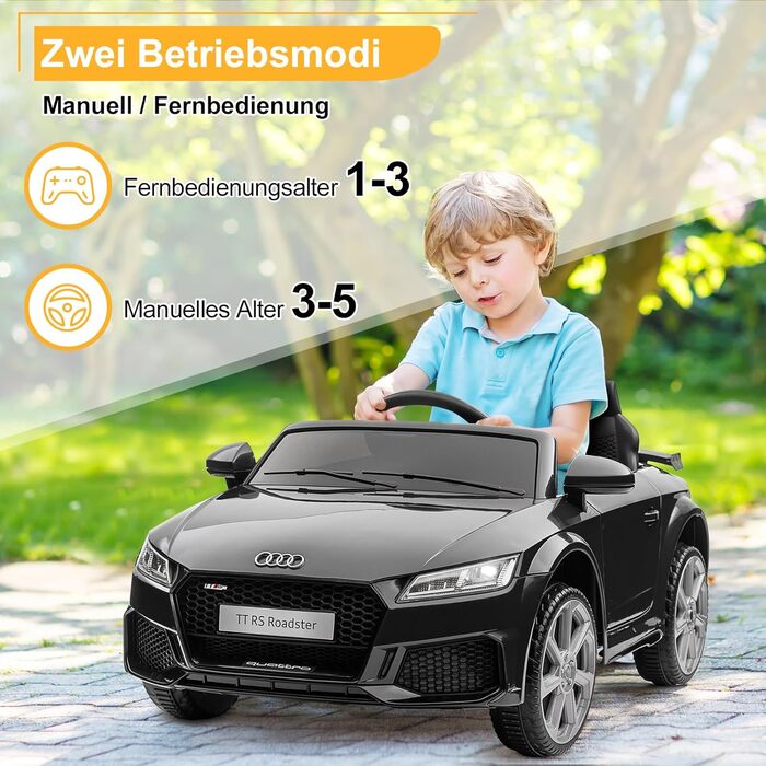 Дитячий електромобіль LEADZM 12V з музикою, сигналом, фарами, дистанційним керуванням, 3-5 км/год, білий/чорний