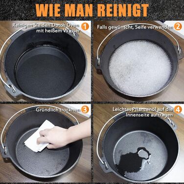 Нідерландський горщик (Dutch Oven), набір 9 літрів, чавунний горщик з кришкою-підйомником, 2-в-1, для приготування їжі на відкритому вогні та в приміщенні, чорний