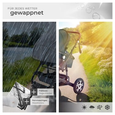 Дитяча коляска Tectake 2 в 1, розкладна, з люлькою, вагончиком, підстаканником, дощовиком, сірого кольору