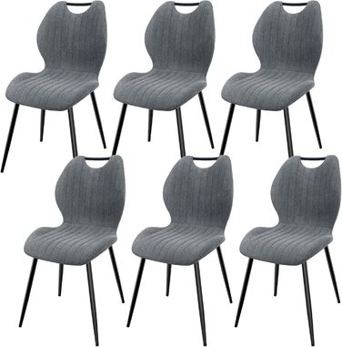 LEWE Комплект з 6 стільців для їдальні, вітальні та кухні. М'які стільці з металевими ніжками, тканинна спинка, сірий колір