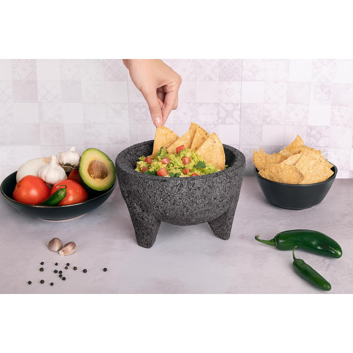 Молот для спецій Molcajete 15,2 см, ручної роботи з вулканічного каменю, мексиканський, для приготування соусів, гуакамоле та спецій