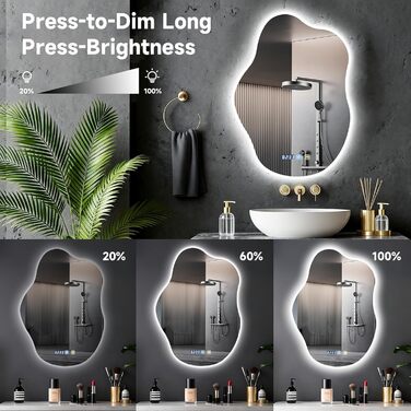 Дзеркало для ванної кімнати Sararoom з підсвічуванням, кругле LED дзеркало 70x50 см, 3 кольори світла, диммування, антизапар, пам'ять, загартоване скло