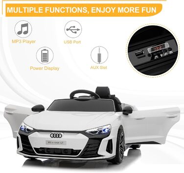 Дитячий електромобіль LEADZM 12V з музикою, сигналом і фарами, радіокерування 2,4G, швидкість 3-5 км/год, білий