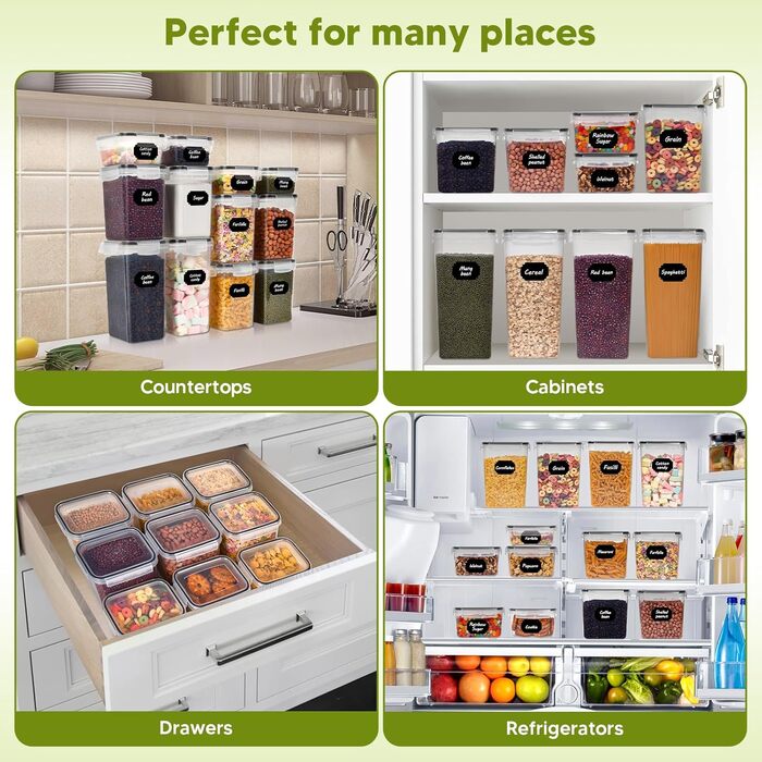 Набір контейнерів для зберігання продуктів 22 шт. з кришкою, BPA-Free, для крупи, макаронів, кави (2,8 L/2 L/1,4 L/0,8 L/0,52 L)