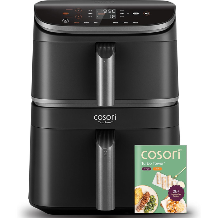 Фритюрниця повітряна COSORI Turbo Tower з 2 камерами, 10.8л, TurboBlaze технологія, з решіткою для гриля та рецептами