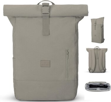 Рюкзак Johnny Urban Rolltop для жінок і чоловіків - Robin Large - Денний рюкзак з відділенням для ноутбука 16 дюймів - Перероблений ПЕТ - 18-22 л - Водовідштовхувальний (один розмір, сірий пустеля)