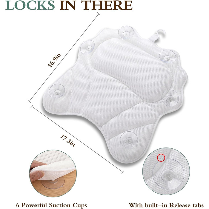 Подушка для ванни RUVINCE з ергономічною підтримкою голови, шиї, плечей та спини. 4D подушка для ванни з 6 потужними присосками, підходить для всіх ванн