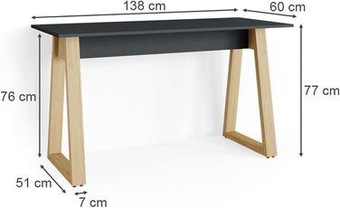 Письмовий стіл Vicco Nautica, антрацит/бук, 138 x 60 см з шухлядами, XL (письмовий стіл ANT/SE)