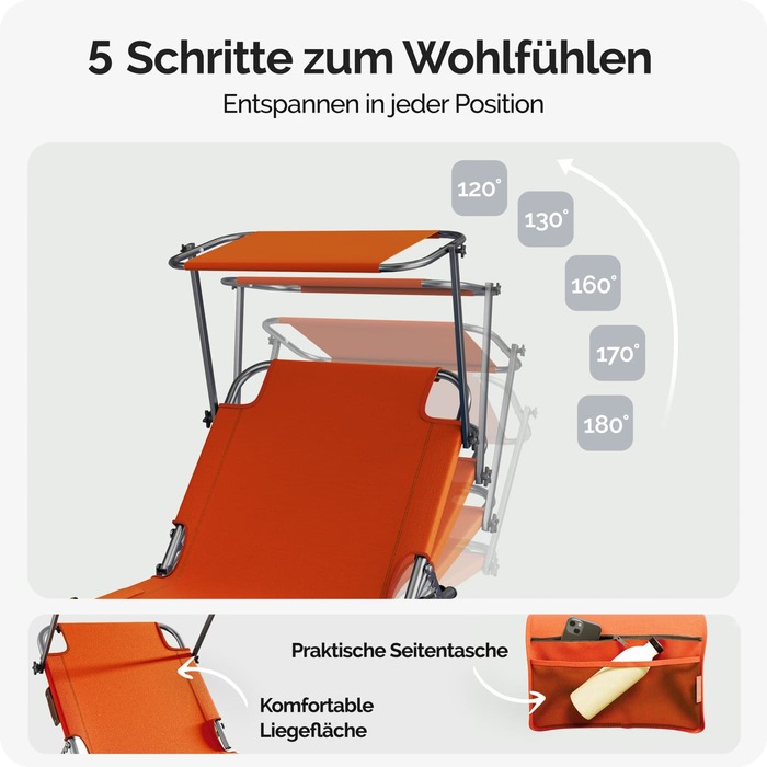 Шезлонг Ibiza Orange 190x59x29см Alu Sun Canopy