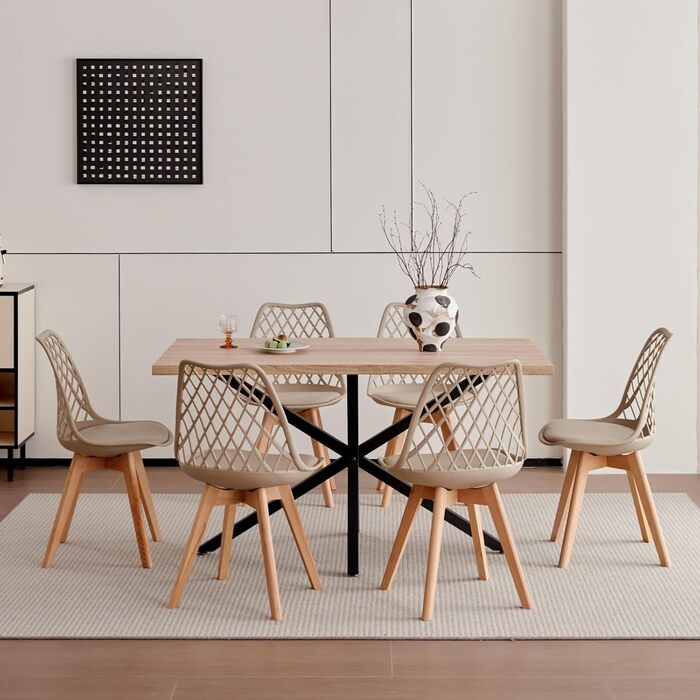 Сучасний прямокутний стіл з МДФ-плитою та чорними металевими ніжками, для вітальні або кухні, 140x78x77 см, темний дуб (світла структура дуба, 140*78*77 см)