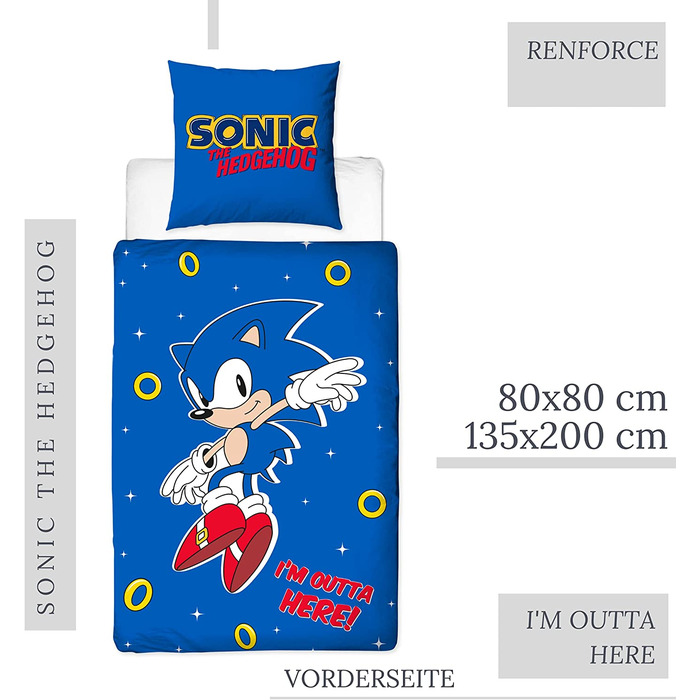 Постільна білизна Character World Sonic підліткова 135x200 см + 80x80 см