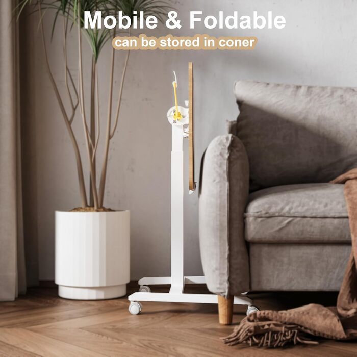 Регульований приставний столик ETHU з роликами, мобільний столик для ноутбука, диванний столик з нахиленою платформою, універсальний столик для дому (світле дерево)