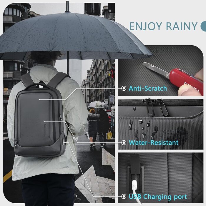 Чоловічий рюкзак для ноутбука Heroic Knight: діловий, з USB-зарядкою, захист від крадіжок, 17,3