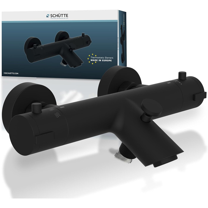 Змішувач для ванни Schütte London з термостатом, захист від опіків 38°C, хромований (чорний)
