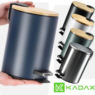 Відро для сміття KADAX, 3 л, 5 кольорів, маленьке педальне відро зі знімним контейнером, бамбукова кришка, для ванної та туалету (темно-синій)